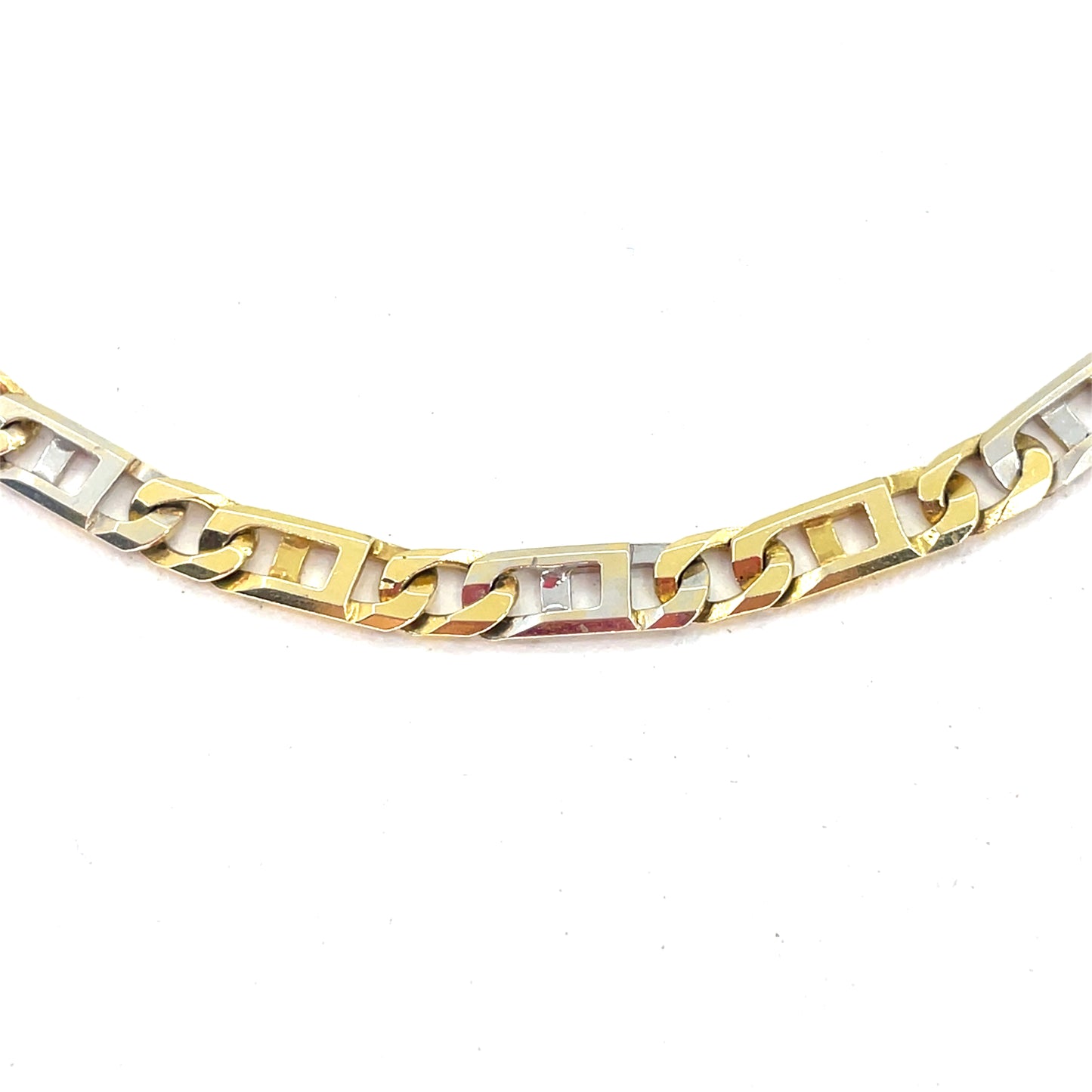 14K Two Tone Gold Necklace | Square Mariner Link Design, 24 inch
