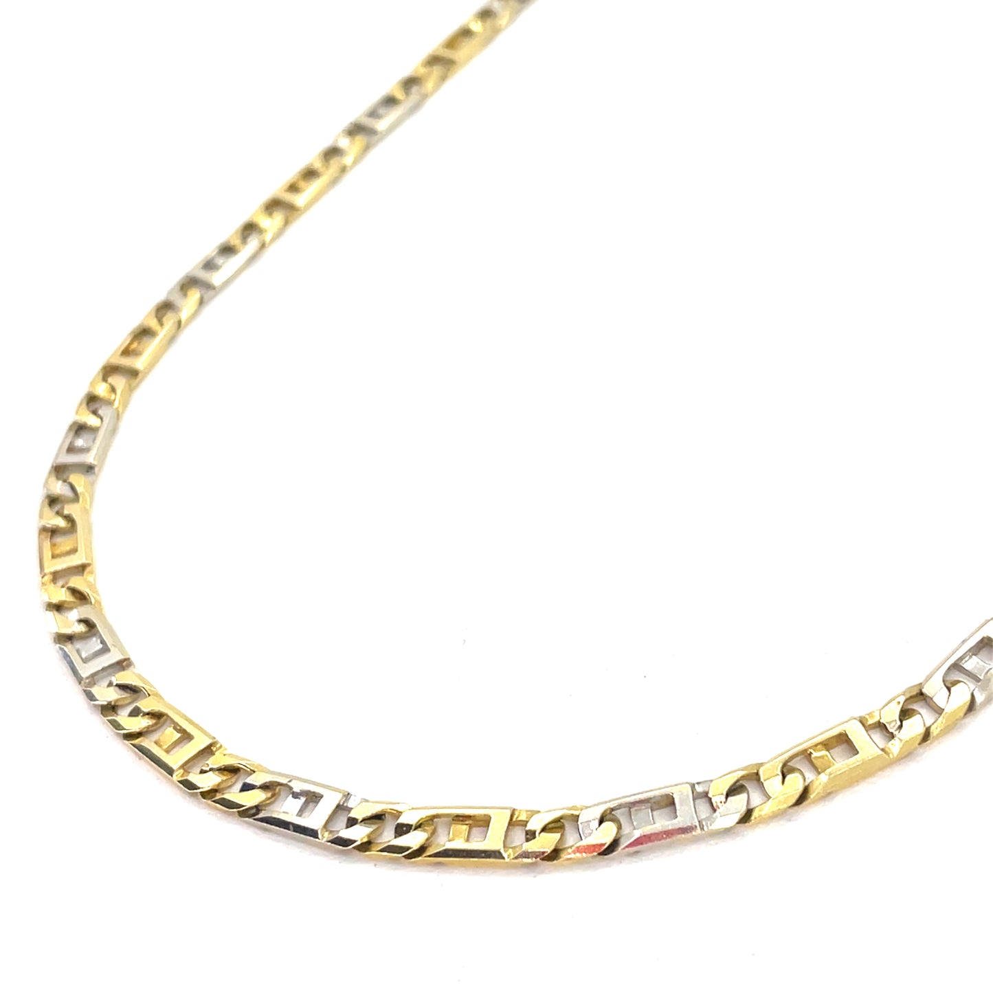 14K Two Tone Gold Necklace | Square Mariner Link Design, 24 inch