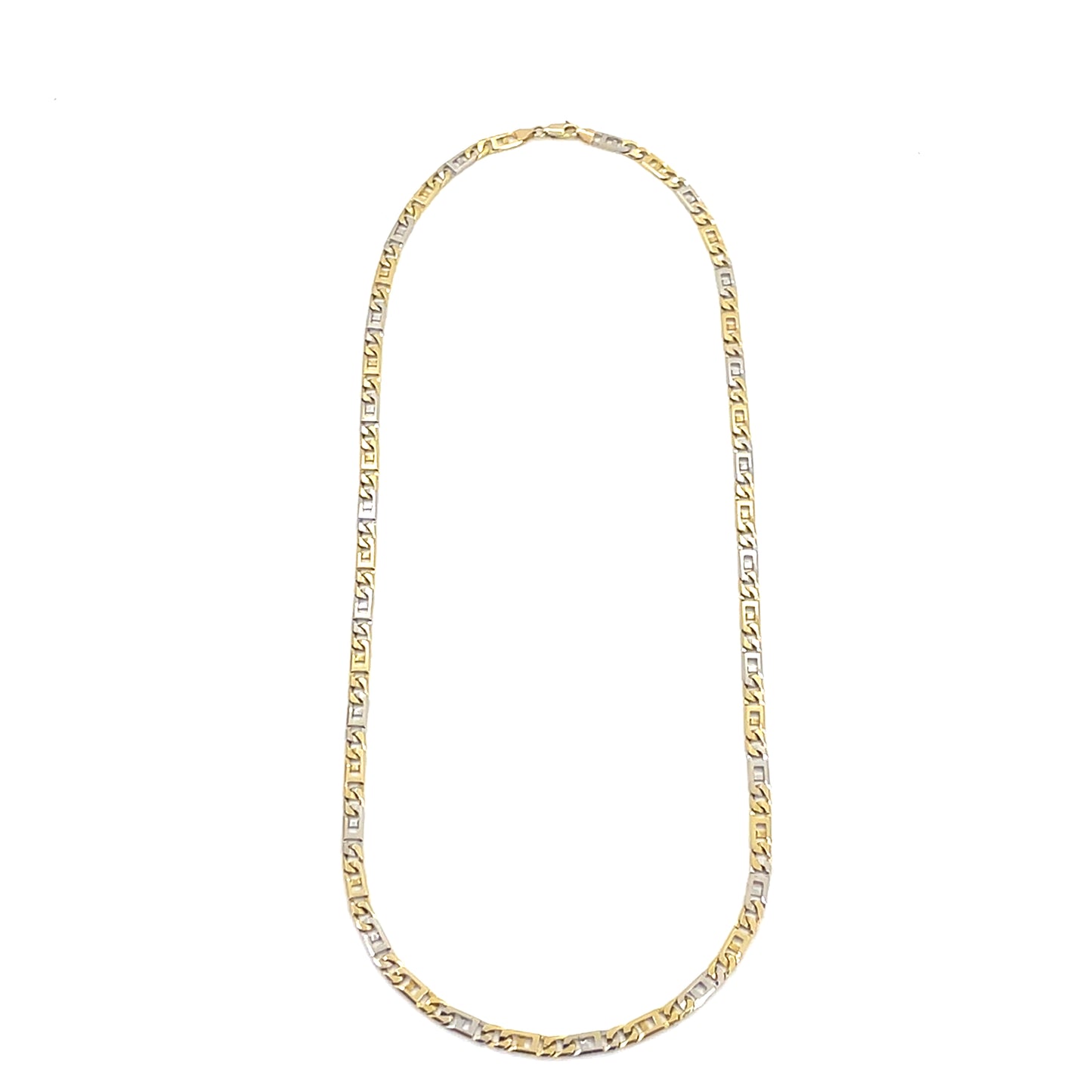 14K Two Tone Gold Necklace | Square Mariner Link Design, 24 inch