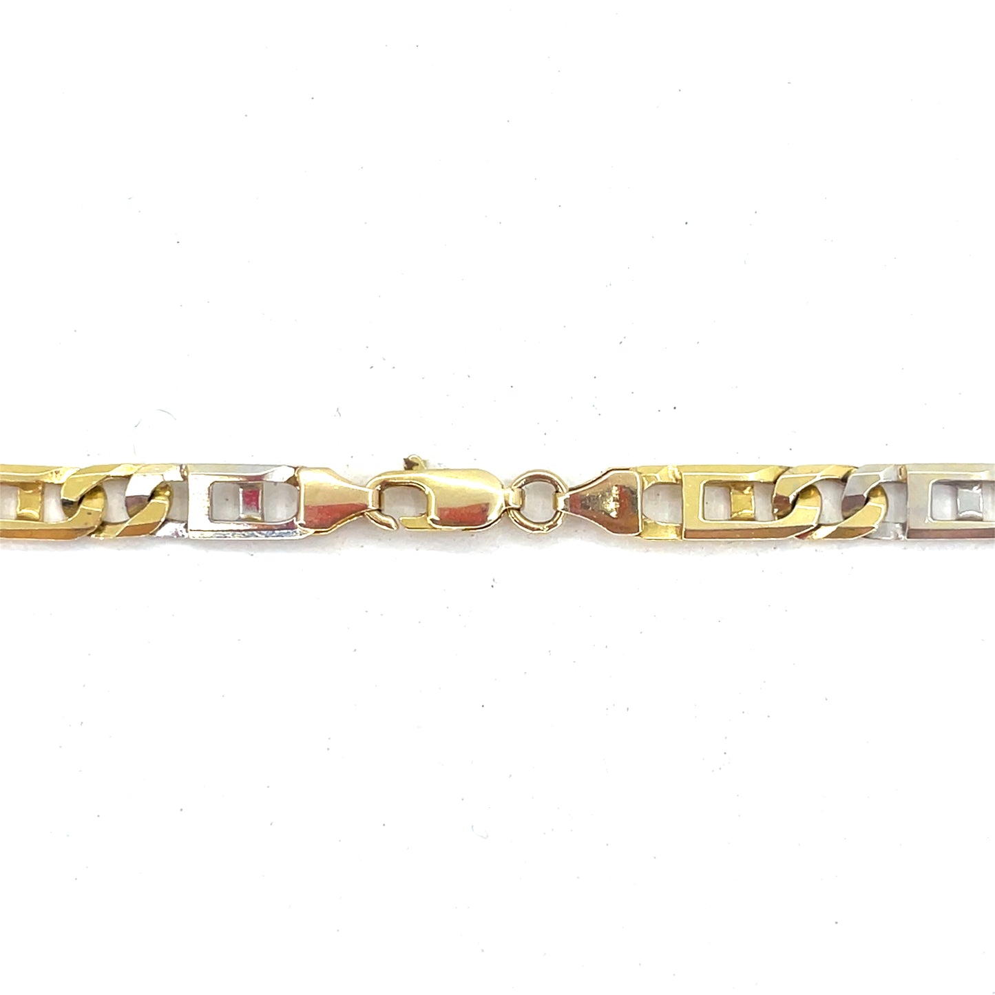 14K Two Tone Gold Necklace | Square Mariner Link Design, 24 inch