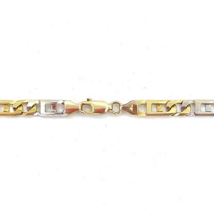 14K Two Tone Gold Necklace | Square Mariner Link Design, 24 inch