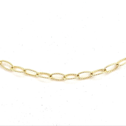 14K Yellow Gold Necklace | Beaded Oval Link Design, 18 inch