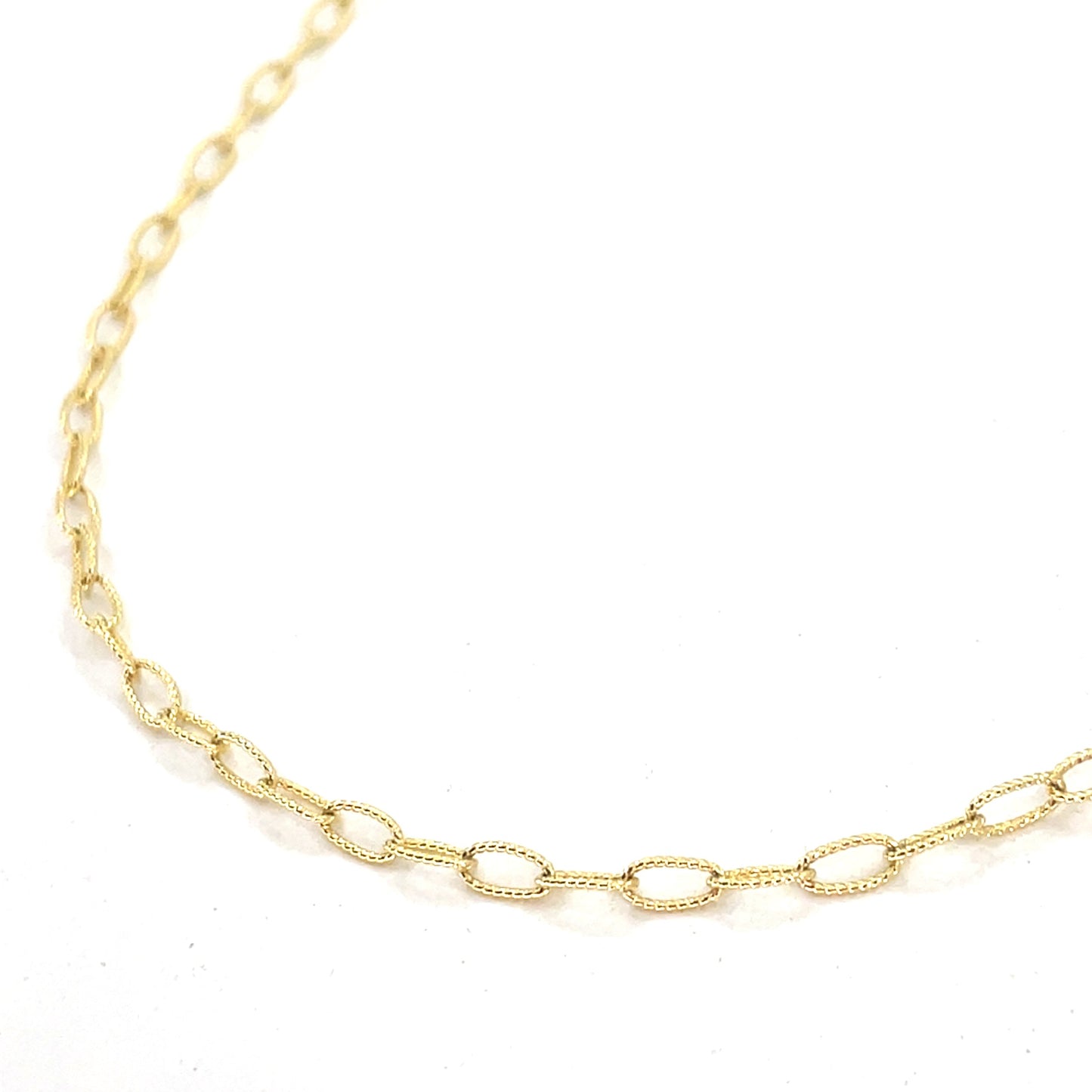 14K Yellow Gold Necklace | Beaded Oval Link Design, 18 inch