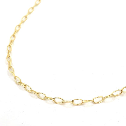 14K Yellow Gold Necklace | Beaded Oval Link Design, 18 inch