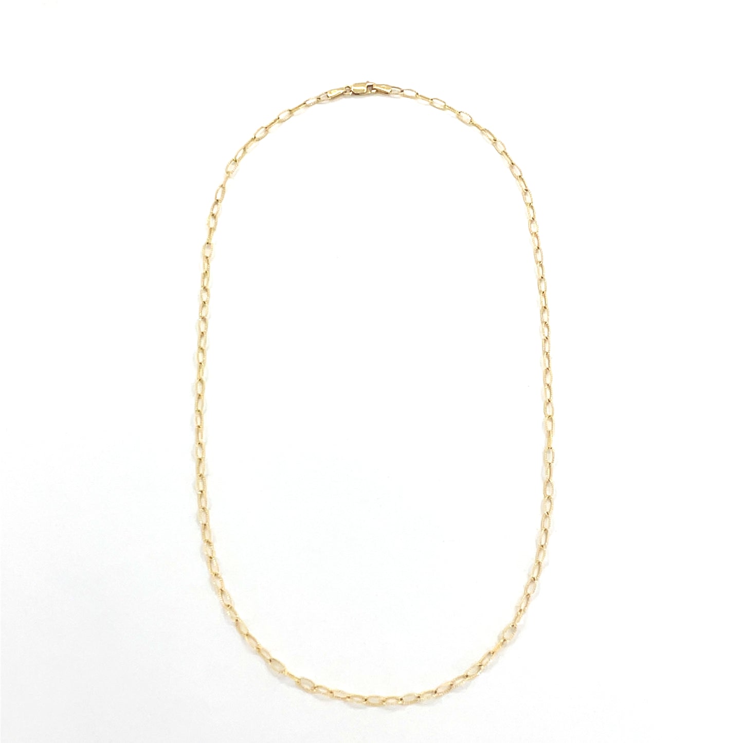 14K Yellow Gold Necklace | Beaded Oval Link Design, 18 inch