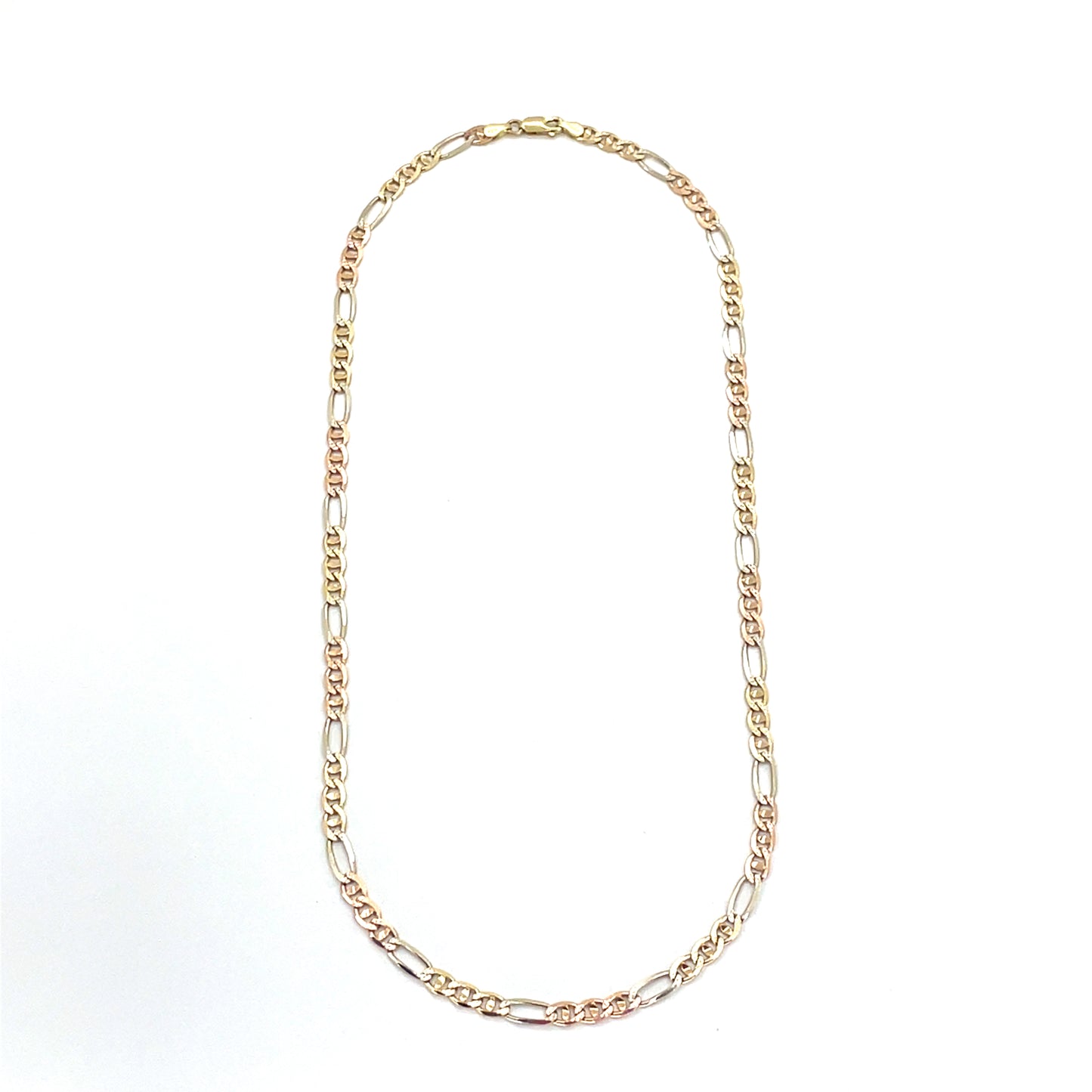 14K Tri Color Solid Gold Necklace | Figaro Mariner Style, 18 inch