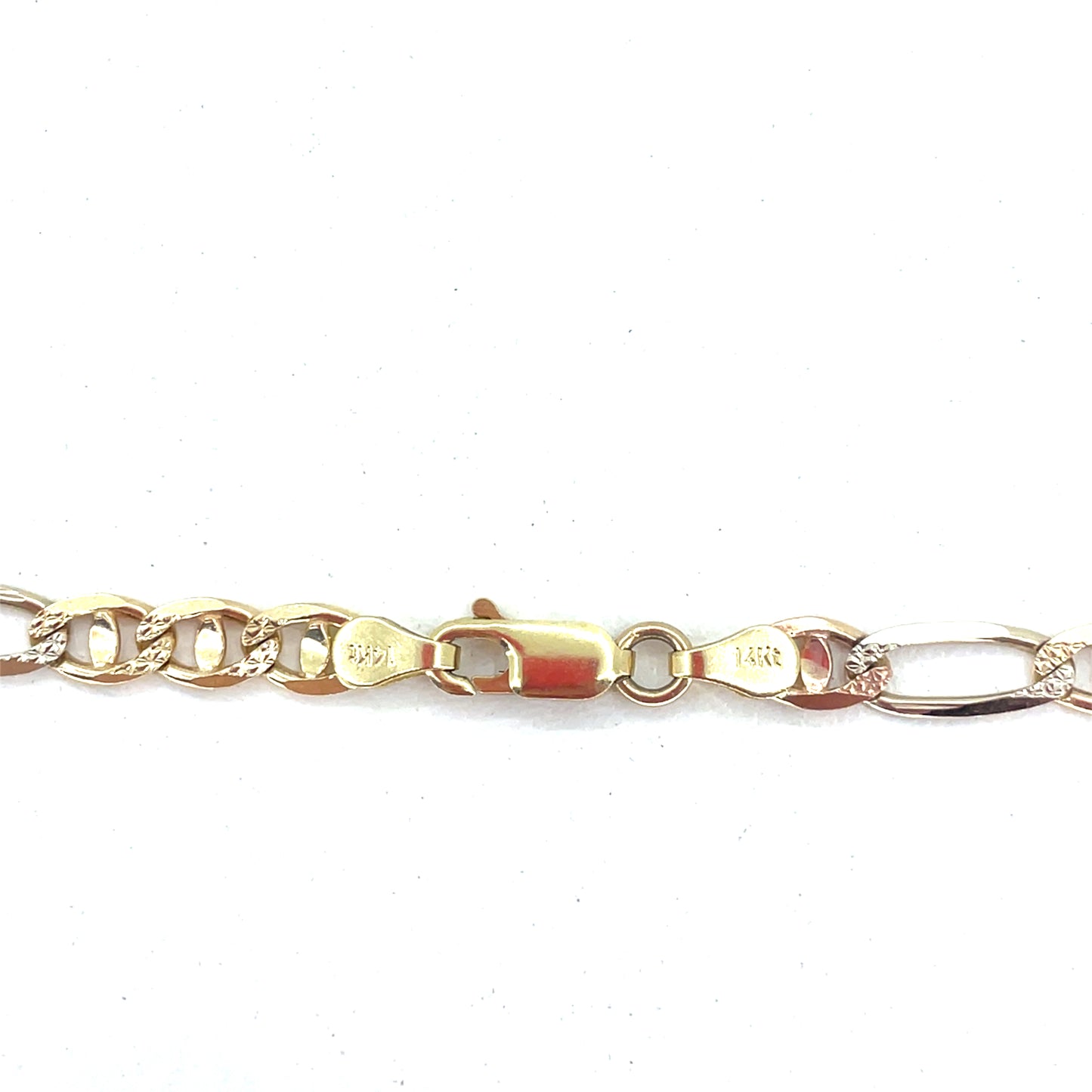 14K Tri Color Solid Gold Necklace | Figaro Mariner Style, 18 inch