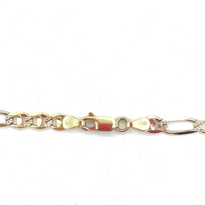 14K Tri Color Solid Gold Necklace | Figaro Mariner Style, 18 inch