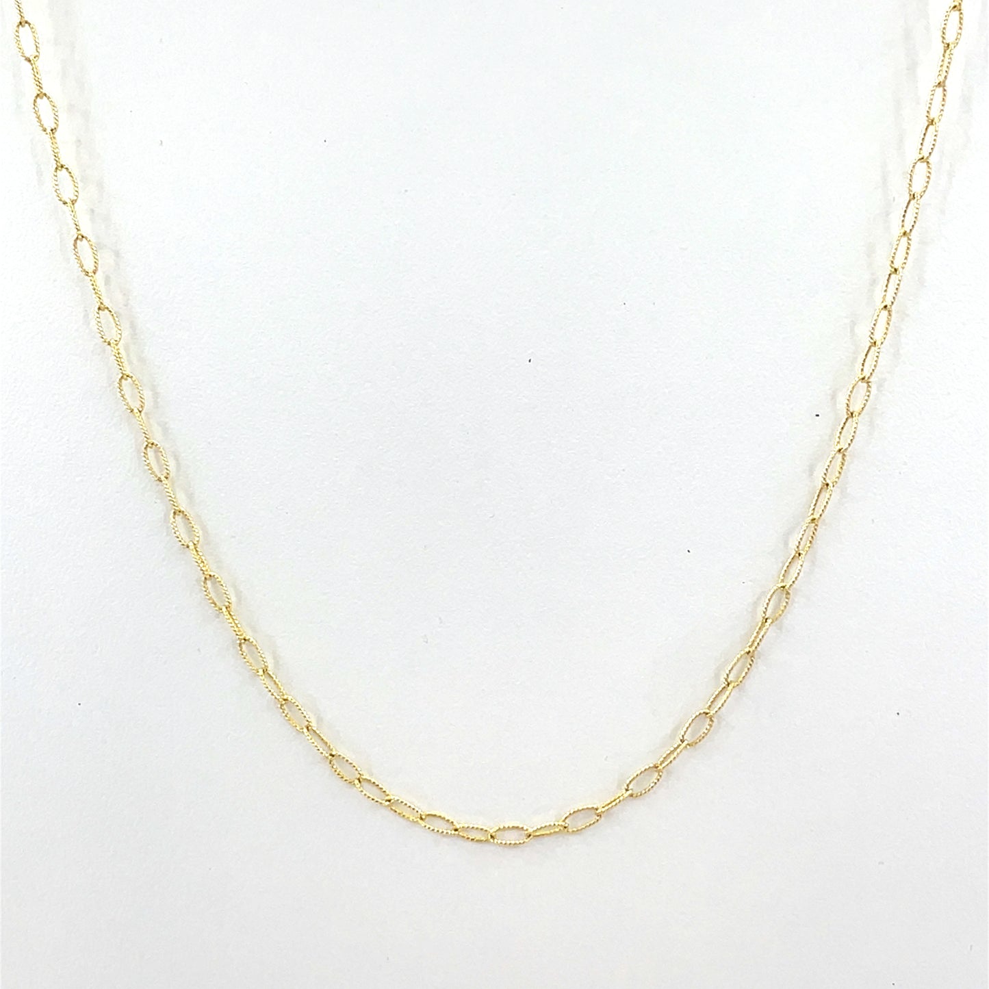 14K Yellow Gold Necklace | Beaded Oval Link Design, 18 inch