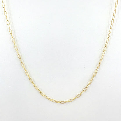 14K Yellow Gold Necklace | Beaded Oval Link Design, 18 inch