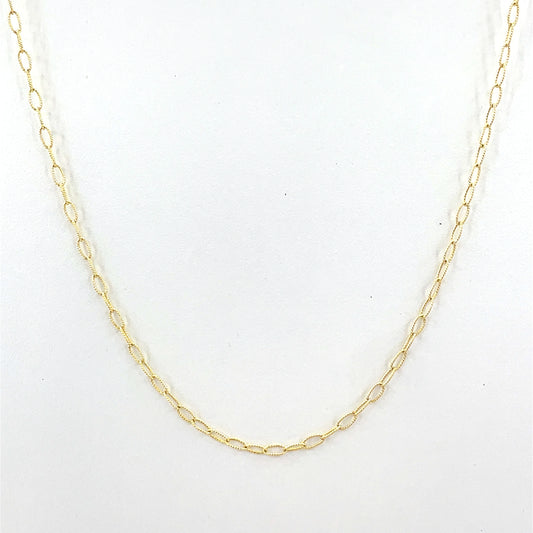 14K Yellow Gold Necklace | Beaded Oval Link Design, 18 inch