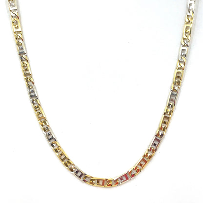 14K Two Tone Gold Necklace | Square Mariner Link Design, 24 inch