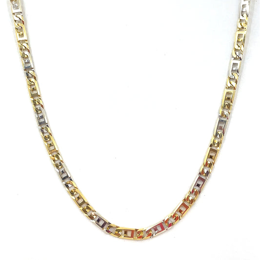14K Two Tone Gold Necklace | Square Mariner Link Design, 24 inch