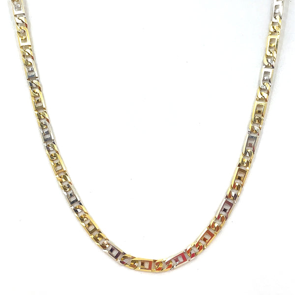 14K Two Tone Gold Necklace | Square Mariner Link Design, 24 inch