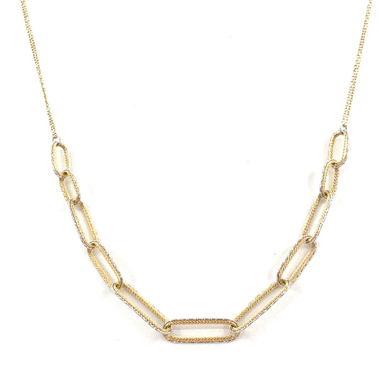 14K Yellow Gold Necklace | Double Rolo Half Paper Clip Design, 17 inch