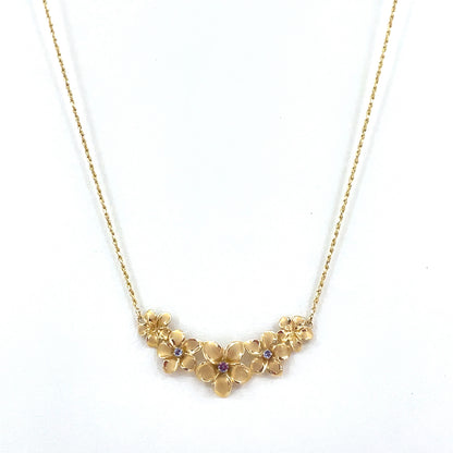 14K Yellow Gold Necklace Pendant combo | Rope with Hibiscus Island Flowers pendant, Tanzanite, 17 inch
