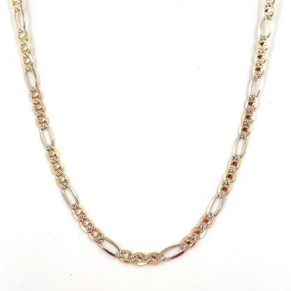 14K Tri Color Solid Gold Necklace | Figaro Mariner Style, 18 inch