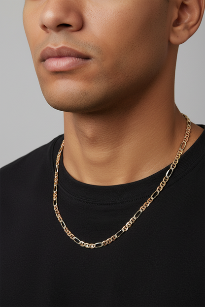 14K Tri Color Solid Gold Necklace | Figaro Mariner Style, 18 inch