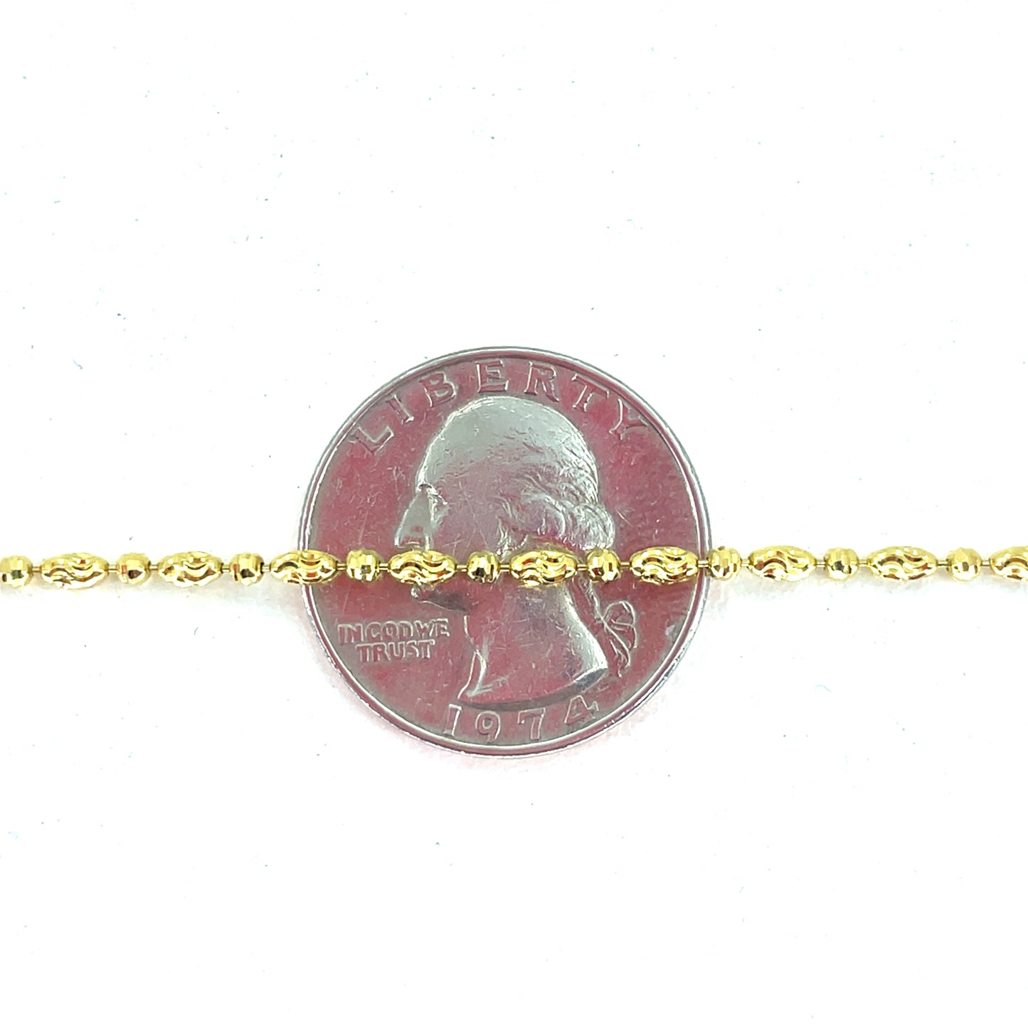 14K Yellow Gold Necklace | Moon Cut Oval Bead Design, 20 inch