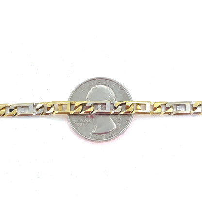 14K Two Tone Gold Necklace | Square Mariner Link Design, 24 inch