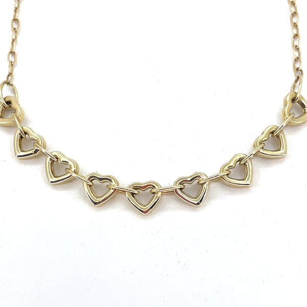 14K Yellow Gold Necklace | Oval Link Hearts Design, 18 inch