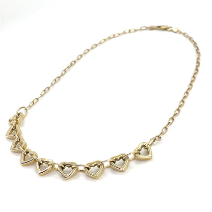 14K Yellow Gold Necklace | Oval Link Hearts Design, 18 inch