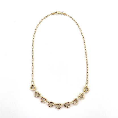 14K Yellow Gold Necklace | Oval Link Hearts Design, 18 inch