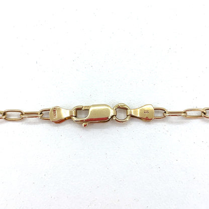 14K Yellow Gold Necklace | Oval Link Hearts Design, 18 inch