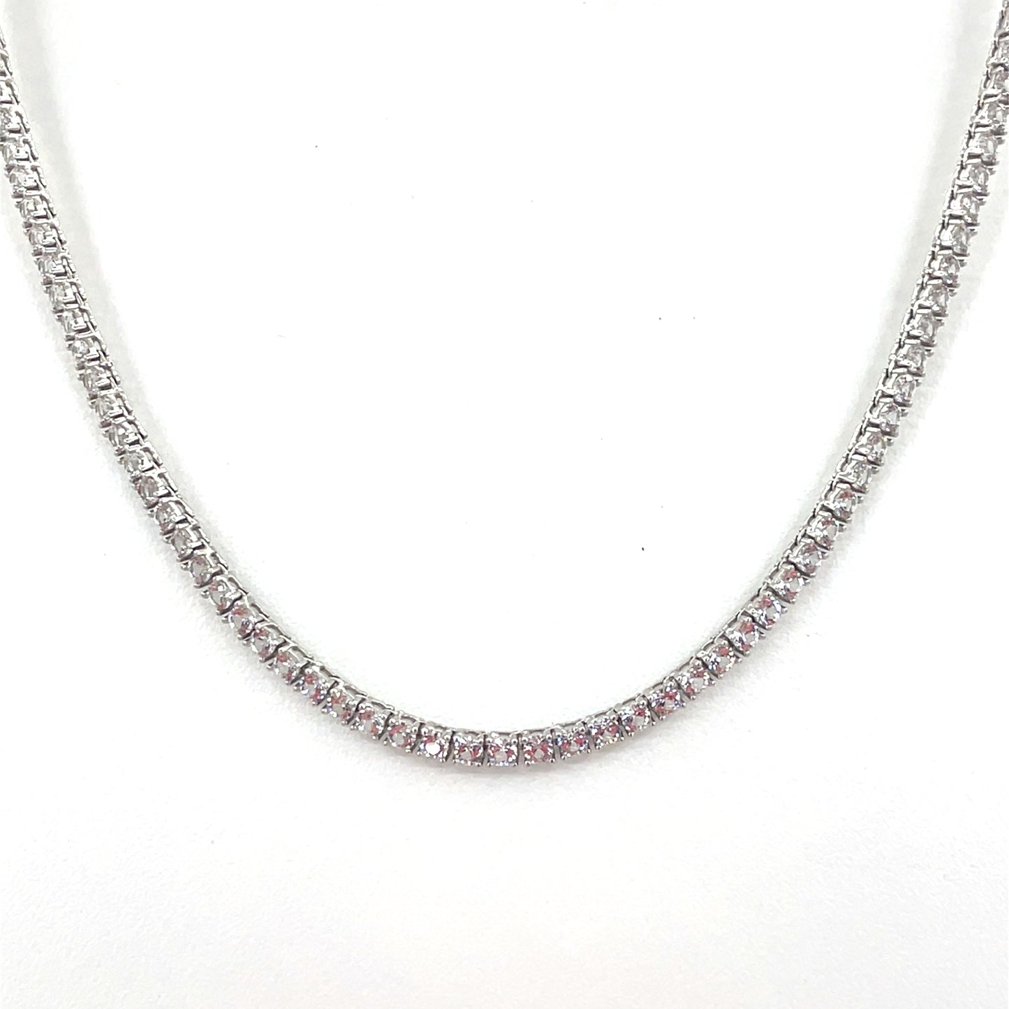 Sterling Silver Necklace | CZ Tennis Design, 16–18 INCH