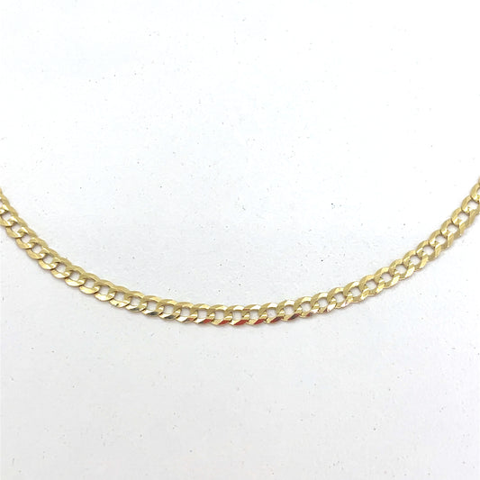 14K Yellow Gold Necklace | Solid Flat Cuban Design, 16 inch