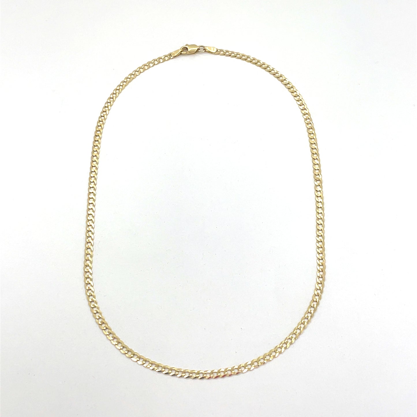 14K Yellow Gold Necklace | Solid Flat Cuban Design, 16 inch