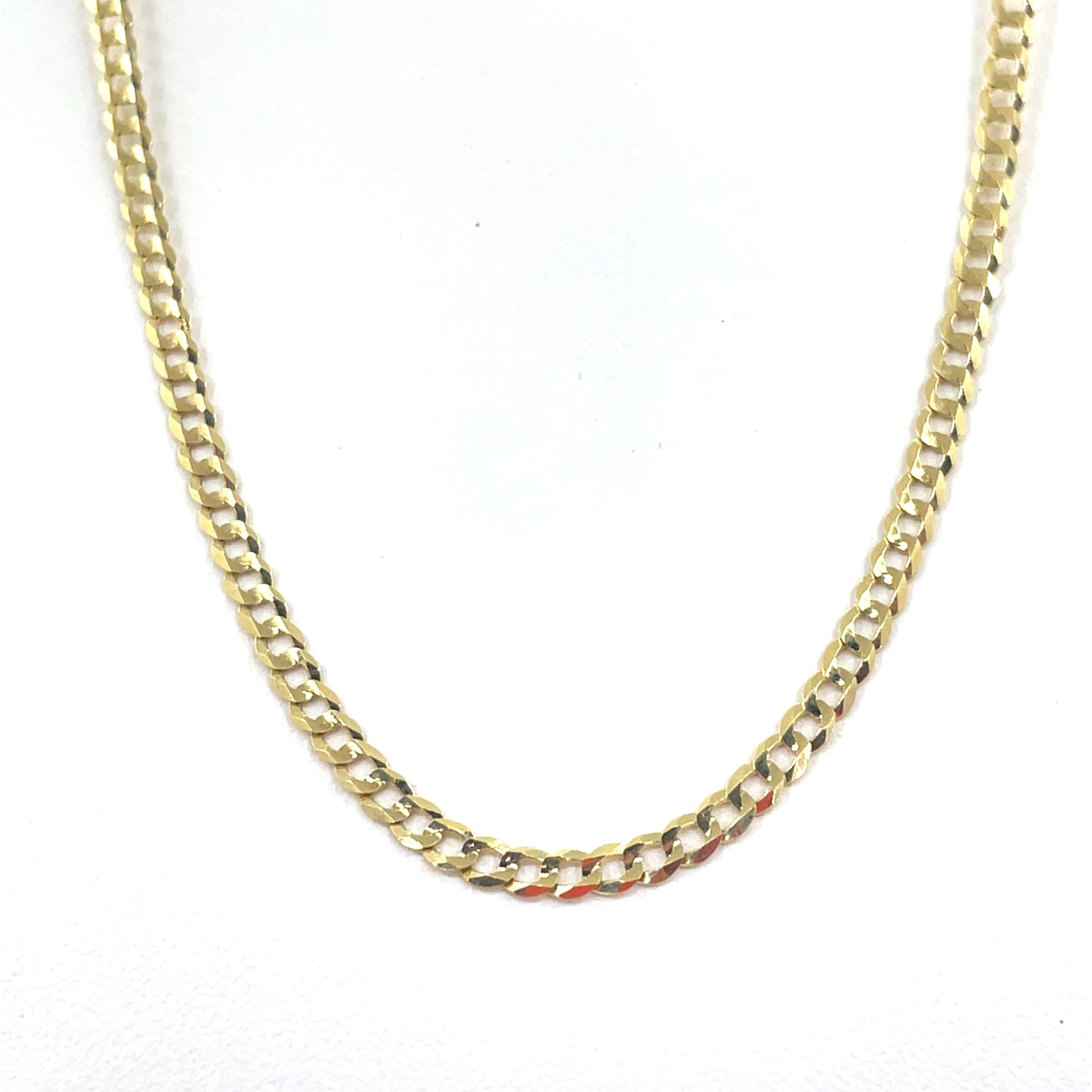 14K Yellow Gold Necklace | Solid Flat Cuban Design, 16 inch