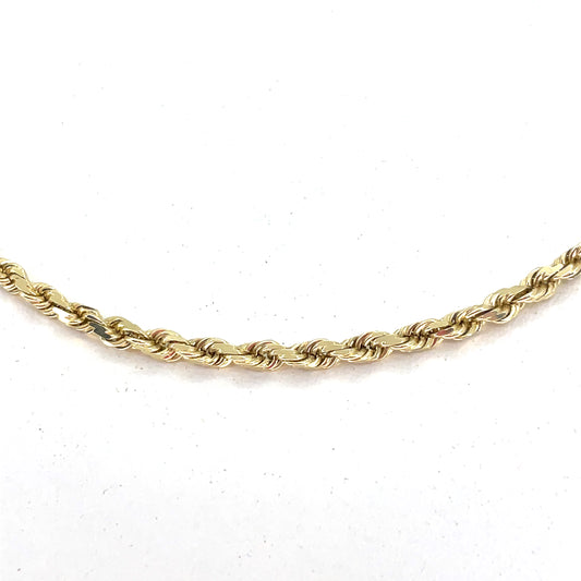 14K Yellow Gold Necklace | Solid Rope Design, 20 inch