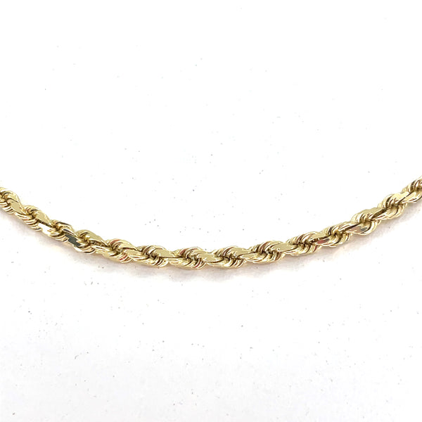 14K Yellow Gold Necklace | Solid Rope Design, 20 inch