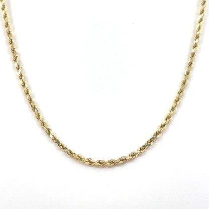 14K Yellow Gold Necklace | Solid Rope Design, 20 inch