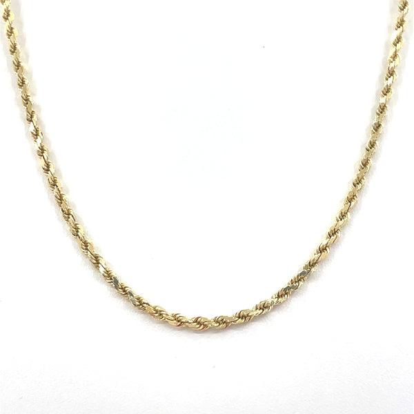14K Yellow Gold Necklace | Solid Rope Design, 20 inch