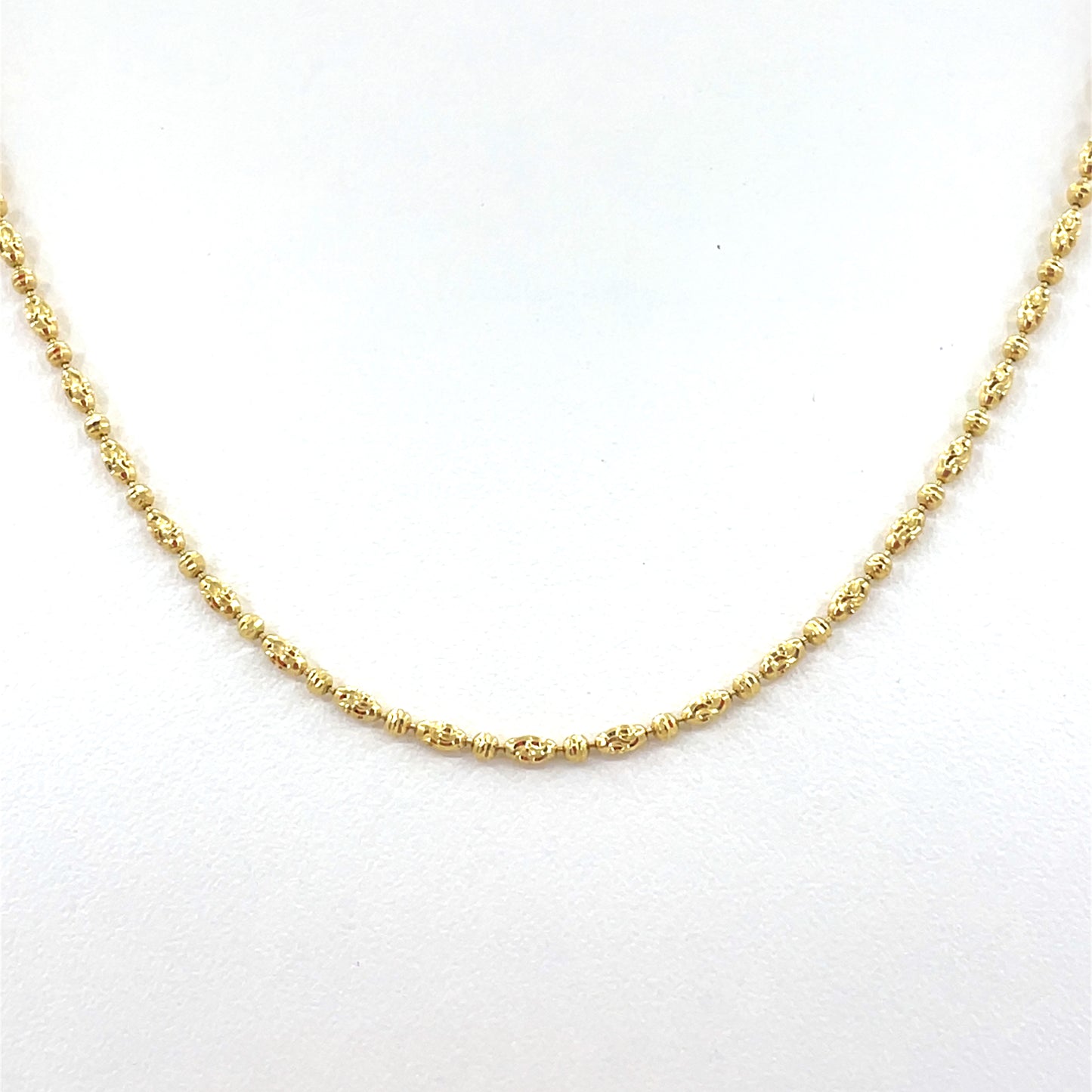 14K Yellow Gold Necklace | Moon Cut Oval Bead Design, 18 inch