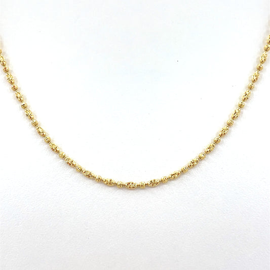 14K Yellow Gold Necklace | Moon Cut Oval Bead Design, 18 inch