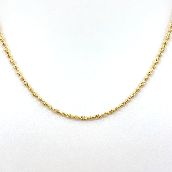 14K Yellow Gold Necklace | Moon Cut Oval Bead Design, 18 inch