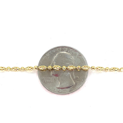 14K Yellow Gold Necklace | Moon Cut Oval Bead Design, 18 inch 2mm