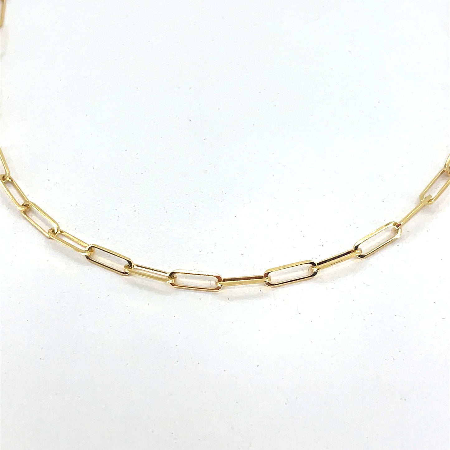 14K Italian Yellow Gold Hollow paperclip Necklace | Paper Clip Design, 18 inch