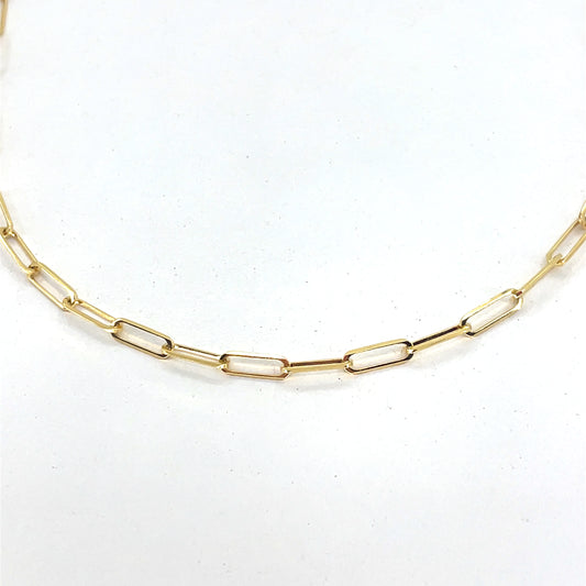 14K Italian Yellow Gold Hollow paperclip Necklace | Paper Clip Design, 18 inch