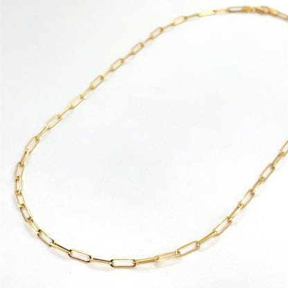 14K Italian Yellow Gold Hollow paperclip Necklace | Paper Clip Design, 18 inch