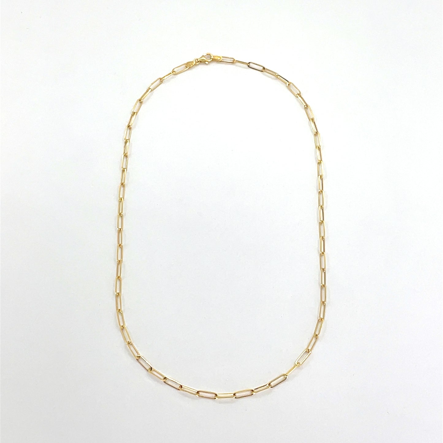 14K Italian Yellow Gold Hollow paperclip Necklace | Paper Clip Design, 18 inch