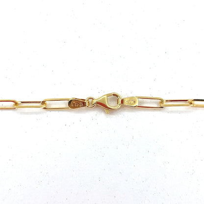 14K Italian Yellow Gold Hollow paperclip Necklace | Paper Clip Design, 18 inch