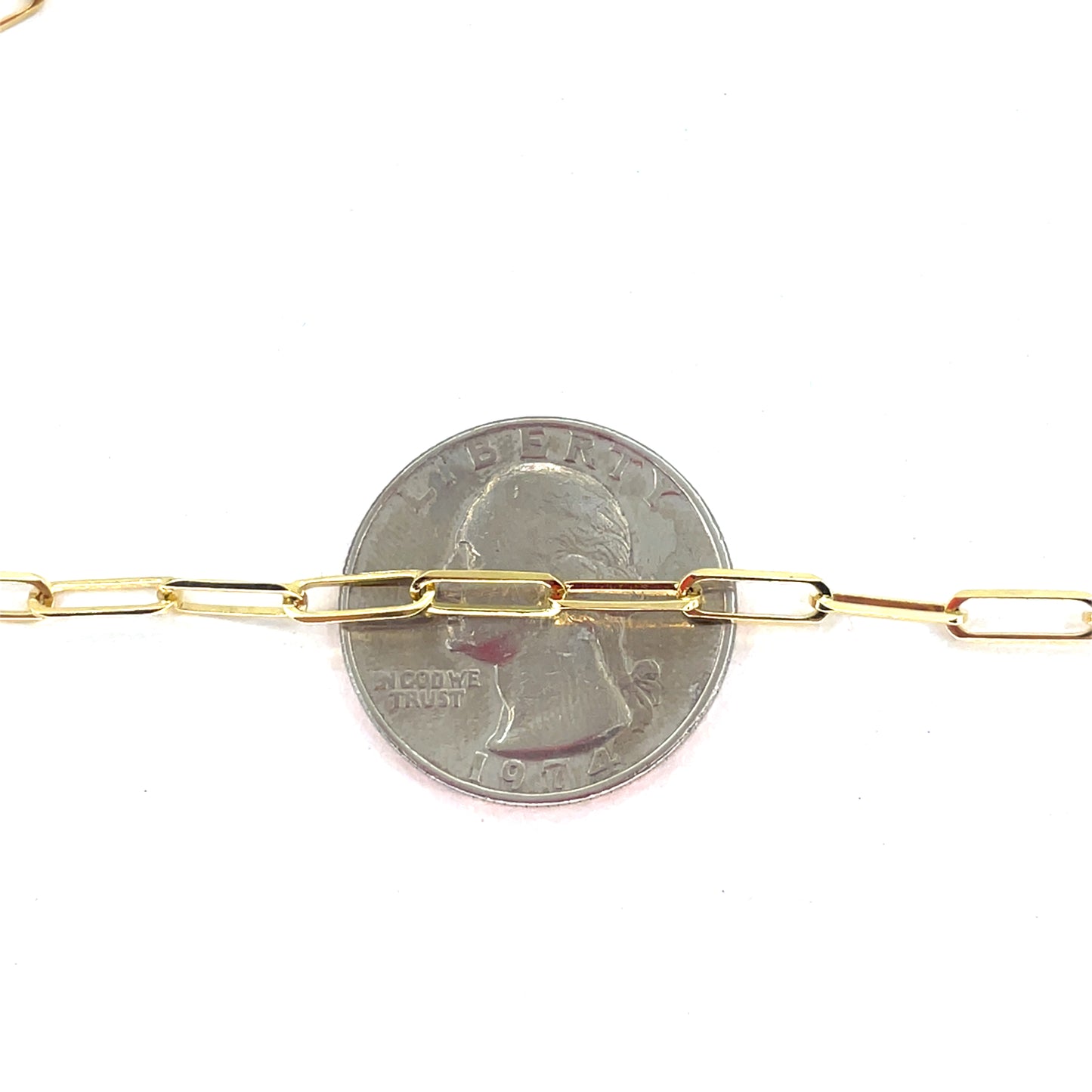 14K Italian Yellow Gold Hollow paperclip Necklace | Paper Clip Design, 18 inch