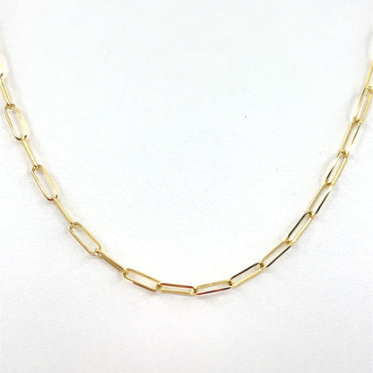 14K Italian Yellow Gold Hollow paperclip Necklace | Paper Clip Design, 18 inch
