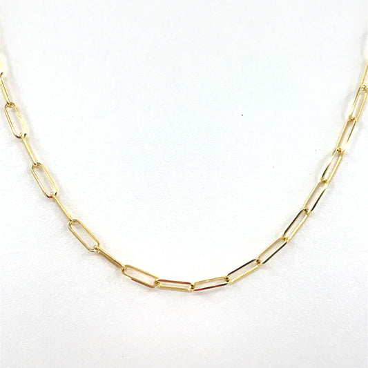 14K Italian Yellow Gold Hollow paperclip Necklace | Paper Clip Design, 18 inch