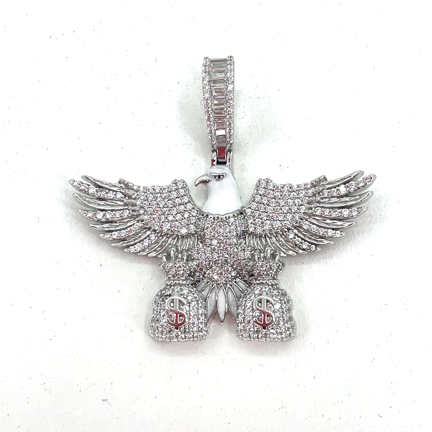 Sterling Silver Men’s Pendant | Bald Eagle with Bags Design, CZ