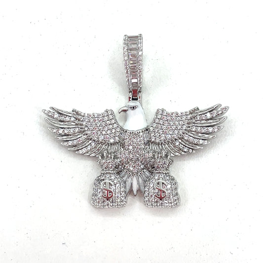 Sterling Silver Men’s Pendant | Bald Eagle with Bags Design, CZ